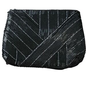80s Beaded‎ Black Bag, Vintage Glam Deco "Genie" Evening Clutch.